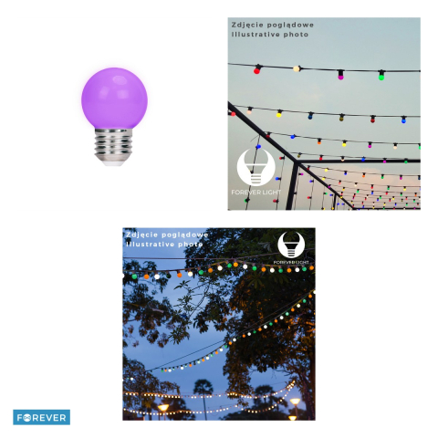 Set 5 becuri LED Forever Light E27 G45, 2 W, mov [3]