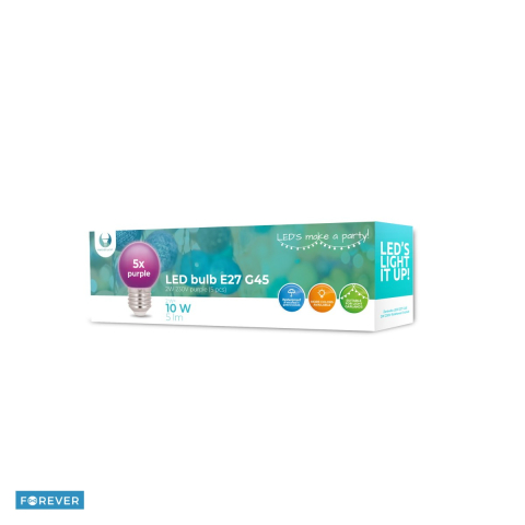 E27 lumina calda - Set 5 becuri LED Forever Light E27 G45, 2 W, mov