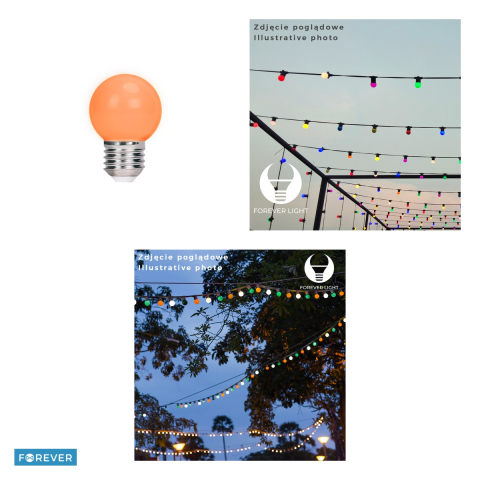 Set 5 becuri LED Forever Light E27 G45, 2 W, portocaliu [3]