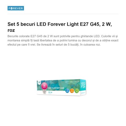 Set 5 becuri LED Forever Light E27 G45, 2 W, roz [1]