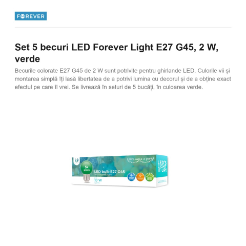 Set 5 becuri LED Forever Light E27 G45, 2 W, verde [1]