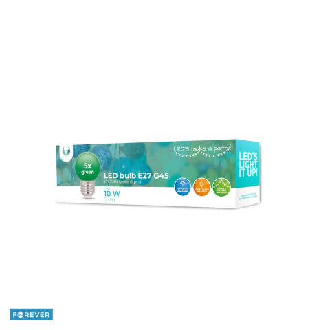 E27 lumina calda - Set 5 becuri LED Forever Light E27 G45, 2 W, verde