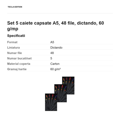 Set 5 caiete capsate A5, 48 file, dictando, 60 g/mp [2]