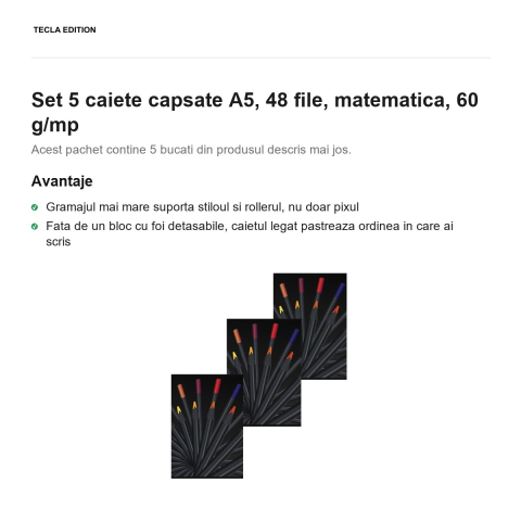 Set 5 caiete capsate A5, 48 file, matematica, 60 g/mp [1]