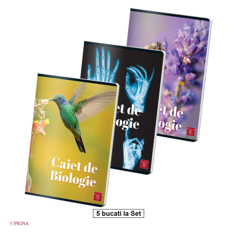 Caiete A4 - Set 5 caiete Pigna A4, 24 file, biologie color