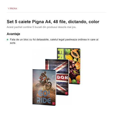 Set 5 caiete Pigna A4, 48 file, dictando, color [1]