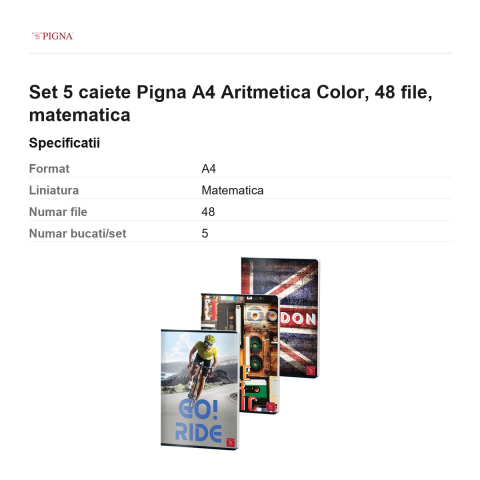 Set 5 caiete Pigna A4 Aritmetica Color, 48 file, matematica [2]