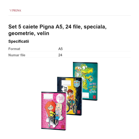 Set 5 caiete Pigna A5, 24 file, geometrie, velin [2]