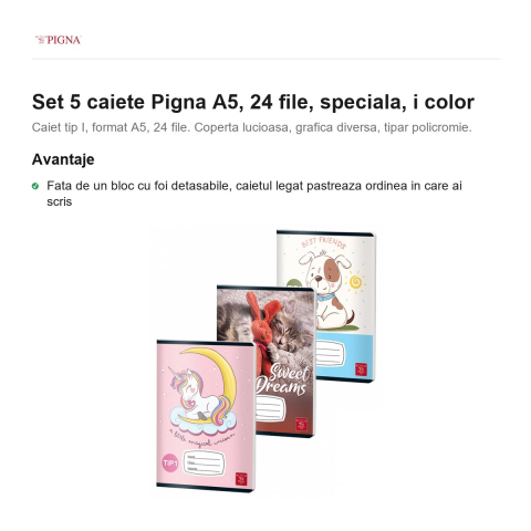 Set 5 caiete Pigna A5, 24 file, i color [1]