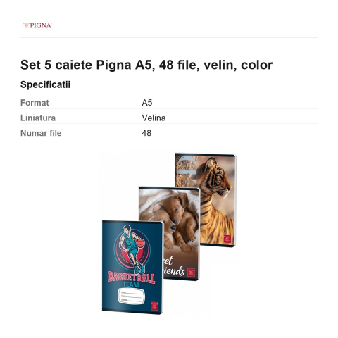 Set 5 caiete Pigna A5, 48 file, velin, color [2]