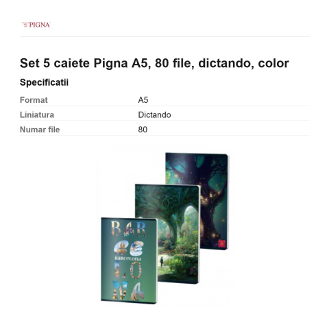Set 5 caiete Pigna A5, 80 file, dictando, color [2]
