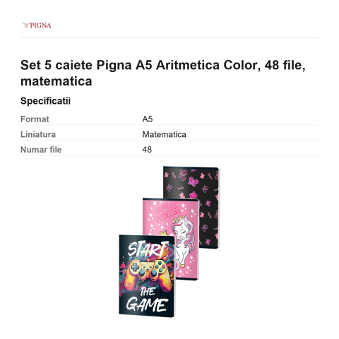 Set 5 caiete Pigna A5 Aritmetica Color, 48 file, matematica [2]