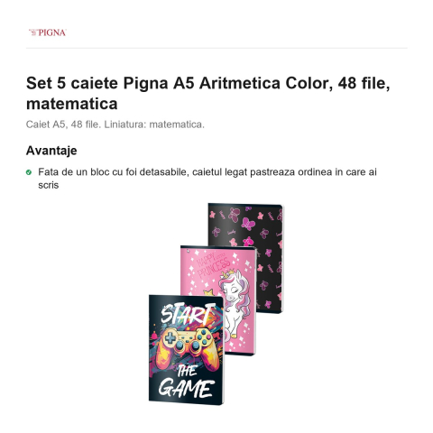 Set 5 caiete Pigna A5 Aritmetica Color, 48 file, matematica [1]