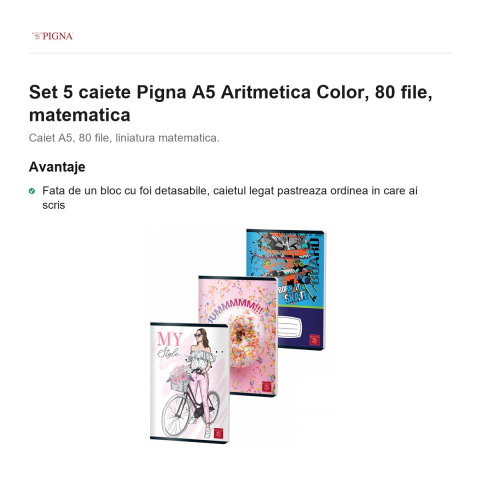 Set 5 caiete Pigna A5 Aritmetica Color, 80 file, matematica [1]