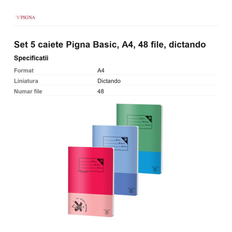 Set 5 caiete Pigna Basic, A4, 48 file, dictando [2]