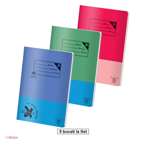 Caiete - Set 5 caiete Pigna Basic, A4, 60 file, dictando