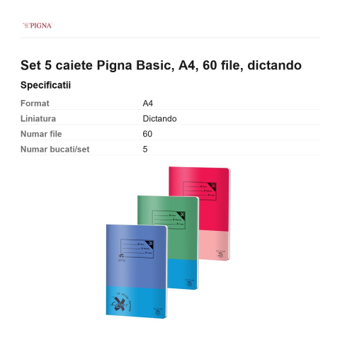 Set 5 caiete Pigna Basic, A4, 60 file, dictando [2]