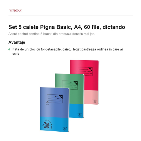 Set 5 caiete Pigna Basic, A4, 60 file, dictando [1]