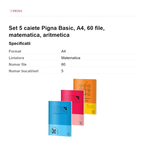 Set 5 caiete Pigna Basic, A4, 60 file, matematica, aritmetica [2]