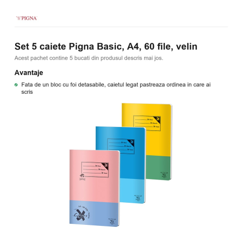Set 5 caiete Pigna Basic, A4, 60 file, velin [1]