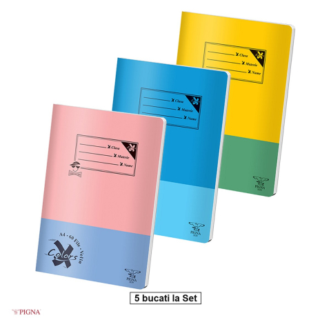 Caiete - Set 5 caiete Pigna Basic, A4, 60 file, velin