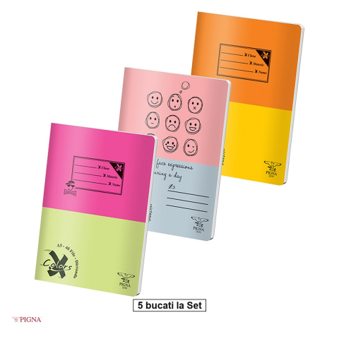 Caiete A5 - Set 5 caiete Pigna Basic, A5, 48 file, dictando