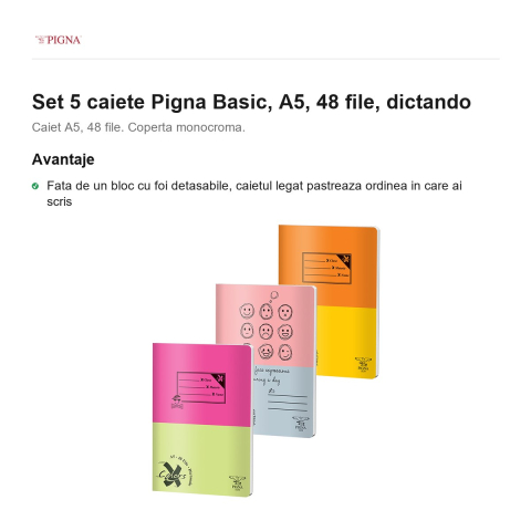 Set 5 caiete Pigna Basic, A5, 48 file, dictando [1]