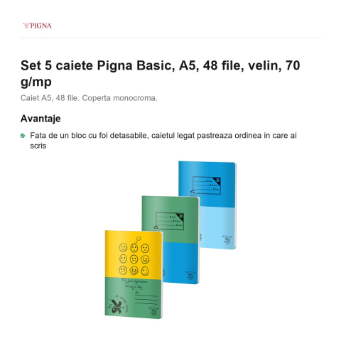 Set 5 caiete Pigna Basic, A5, 48 file, velin, 70 g/mp [1]