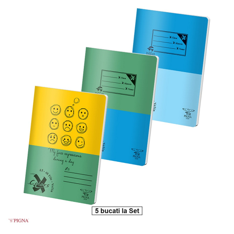 Caiete A5 - Set 5 caiete Pigna Basic, A5, 48 file, velin, 70 g/mp