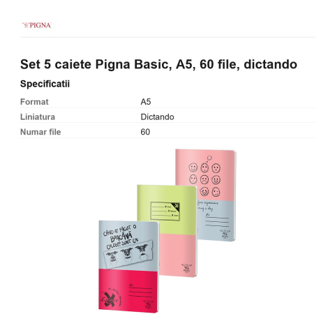 Set 5 caiete Pigna Basic, A5, 60 file, dictando [2]