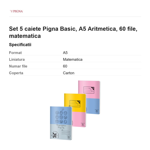 Set 5 caiete Pigna Basic, A5, 60 file, matematica, aritmetica [2]