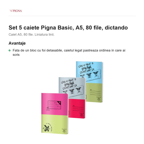 Set 5 caiete Pigna Basic, A5, 80 file, dictando [1]