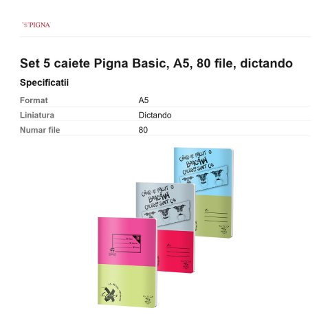 Set 5 caiete Pigna Basic, A5, 80 file, dictando [2]