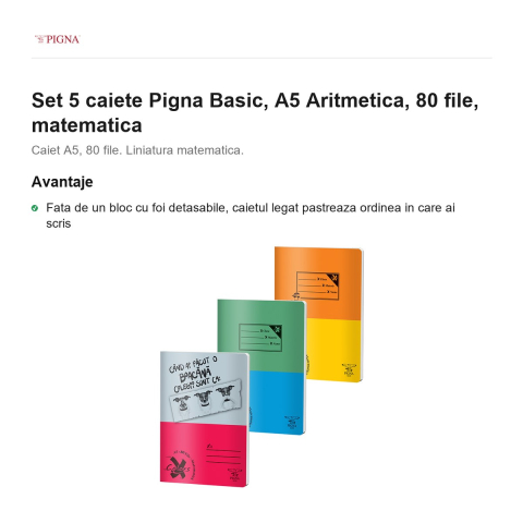 Set 5 caiete Pigna Basic, A5, 80 file, matematica, aritmetica [1]