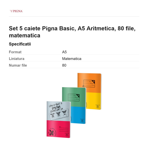 Set 5 caiete Pigna Basic, A5, 80 file, matematica, aritmetica [2]