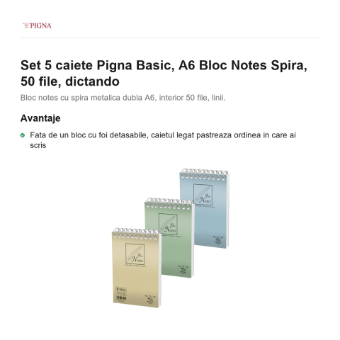 Set 5 blocuri notes Pigna Basic, A6, 50 file, dictando, spira [1]
