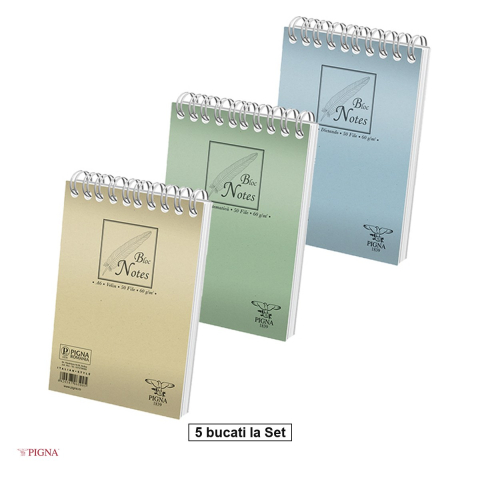 Organizare si arhivare - Set 5 blocuri notes Pigna Basic, A6, 50 file, dictando, spira
