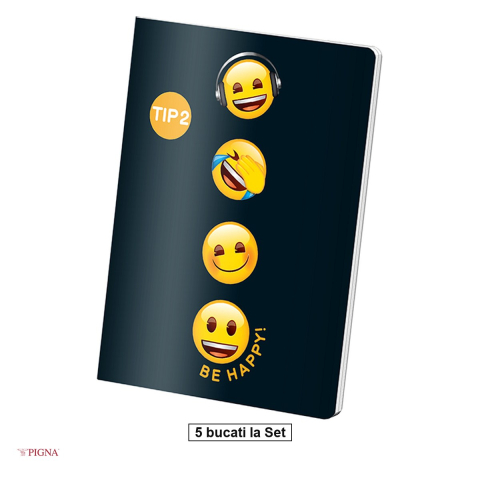 Caiete A5 - Set 5 caiete Pigna Emoji, A5, 24 file, ii
