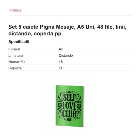 Set 5 caiete Pigna Mesaje, A5, 48 file, linii, dictando, coperta pp uni [2]
