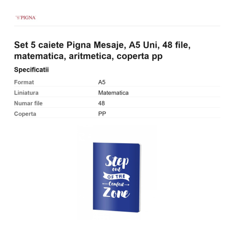 Set 5 caiete Pigna Mesaje, A5, 48 file, matematica, aritmetica, coperta pp uni [2]
