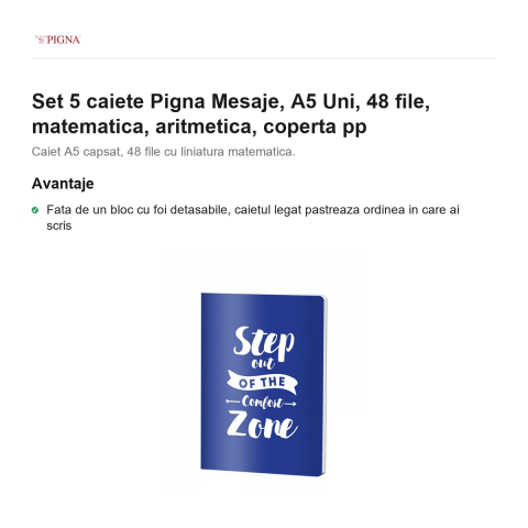 Set 5 caiete Pigna Mesaje, A5, 48 file, matematica, aritmetica, coperta pp uni [1]