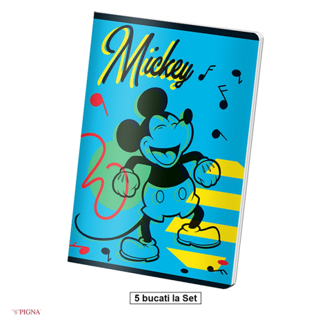 Liniatura Dictando (Linii) A5 - Set 5 caiete Pigna Mickey Mouse, A5, 48 file, matematica, 60 g/mp, aritmetica
