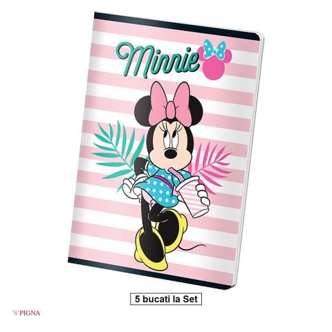 Liniatura Dictando (Linii) A5 - Set 5 caiete Pigna Minnie, A5, 48 file, dictando, 60 g/mp
