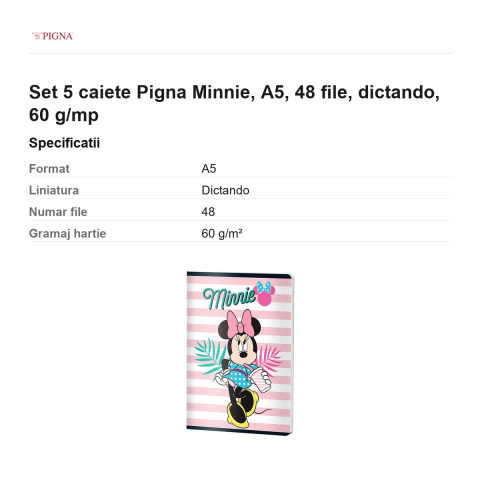 Set 5 caiete Pigna Minnie, A5, 48 file, dictando, 60 g/mp [2]