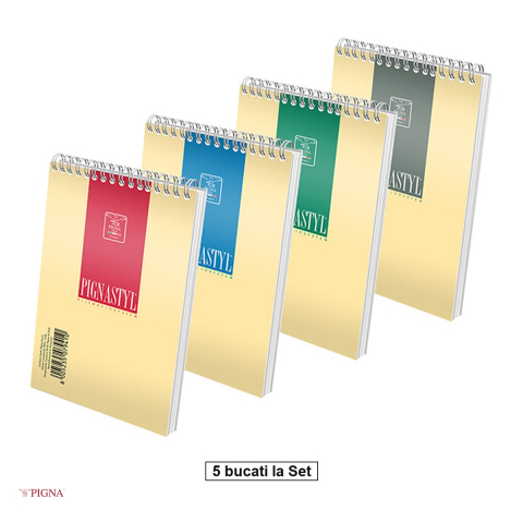 Organizare si arhivare - Set 5 blocuri notes Pigna Style, A7, 60 file, velin, 200 g/mp, spira