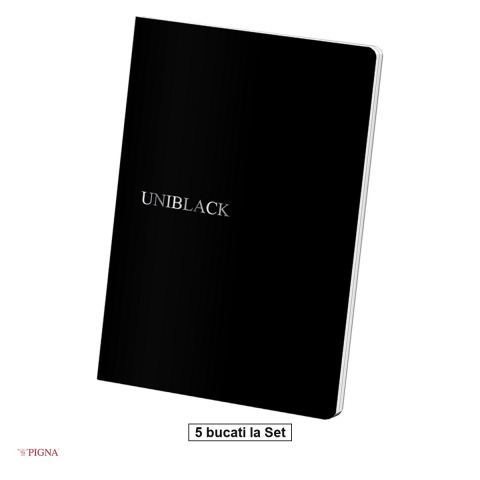 Caiete A5 - Set 5 caiete Pigna Uniblack, A5, din polipropilena, 48 file, velin, coperta pp
