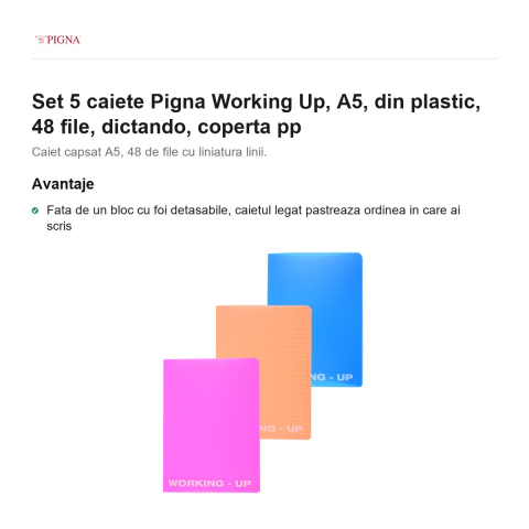 Set 5 caiete Pigna Working Up, A5, din plastic, 48 file, dictando, coperta pp [1]