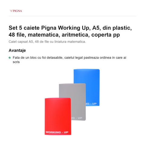 Set 5 caiete Pigna Working Up, A5, din plastic, 48 file, matematica, aritmetica, coperta pp [1]