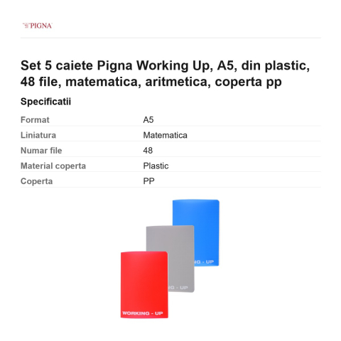 Set 5 caiete Pigna Working Up, A5, din plastic, 48 file, matematica, aritmetica, coperta pp [2]