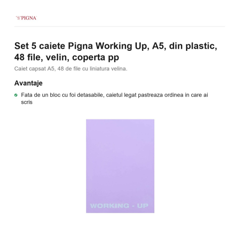 Set 5 caiete Pigna Working Up, A5, din plastic, 48 file, velin, coperta pp [1]